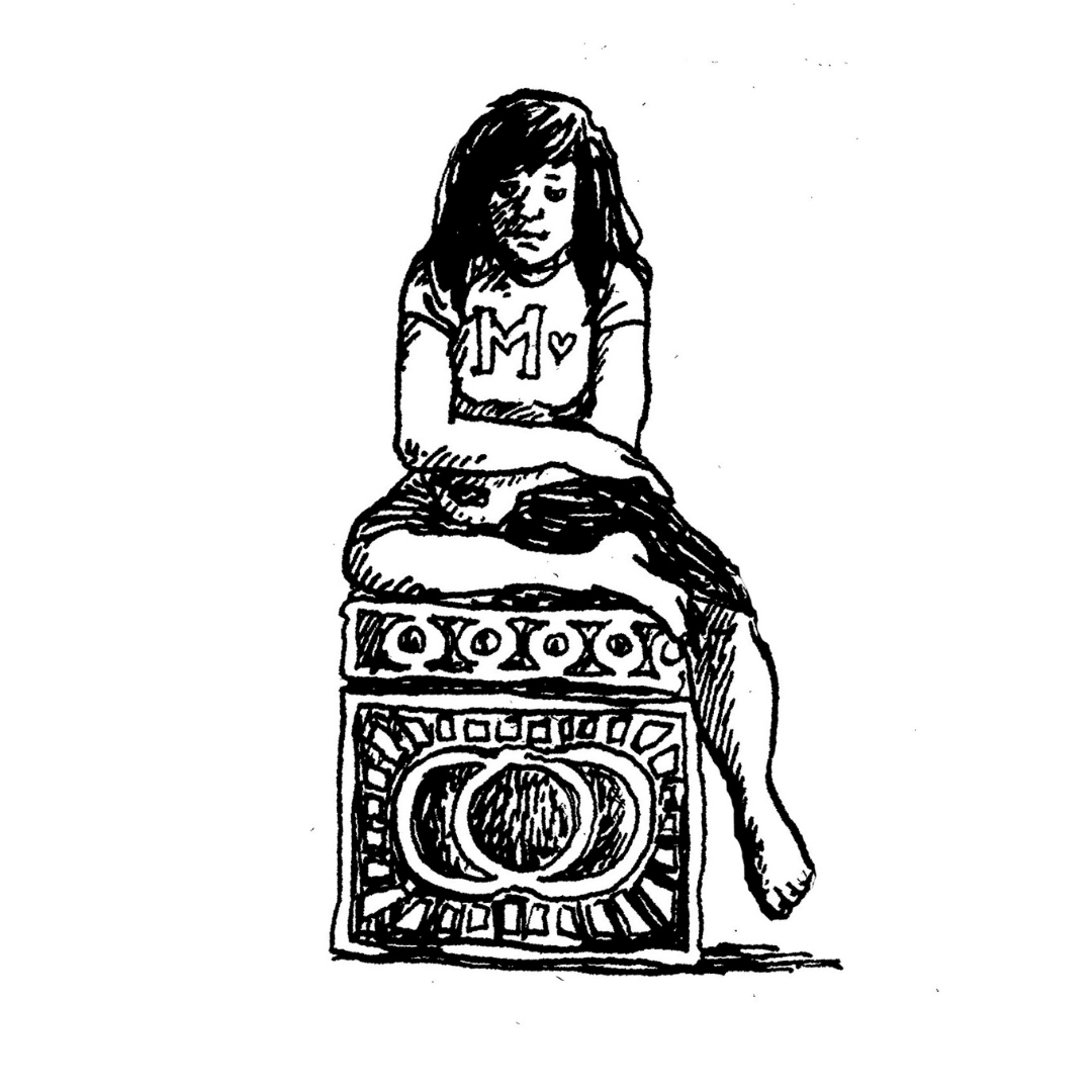 Illustration of a person sitting on a box with their arms crossed looking emotional